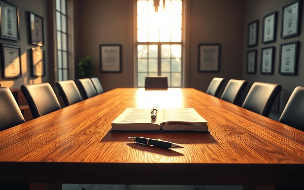 A Modern Office Interior With A Large Wooden Table, Illuminated By Warm, Natural Lighting Filtering Through Large Windows. On The Table, A Stack Of Legal Documents And A Pen, Symbolizing The Contractual Terms For A Lawyer-Client Relationship. The Walls Are Adorned With Framed Legal Certificates, Suggesting An Atmosphere Of Professionalism And Expertise. The Overall Mood Is One Of Contemplation And Decision-Making, Hinting At The Considerations Involved In A Lawyer'S Decision To Withdraw From A Client Engagement. A Modern Office Interior With A Large Wooden Table, Illuminated By Warm, Natural Lighting Filtering Through Large Windows. On The Table, A Stack Of Legal Documents And A Pen, Symbolizing The Contractual Terms For A Lawyer-Client Relationship. The Walls Are Adorned With Framed Legal Certificates, Suggesting An Atmosphere Of Professionalism And Expertise. The Overall Mood Is One Of Contemplation And Decision-Making, Hinting At The Considerations Involved In A Lawyer'S Decision To Withdraw From A Client Engagement.