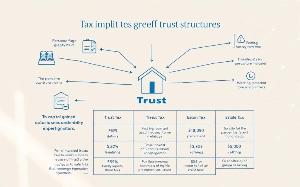 A Detailed Financial Diagram Depicting The Tax Implications Of Trust Structures, With A Clean And Professional Aesthetic. The Foreground Showcases A Central Trust Icon Surrounded By Branching Arrows And Icons Representing Various Tax-Related Concepts Like Income Tax, Capital Gains, Inheritance, And Estate Taxes. The Middle Ground Features A Grid-Like Layout Of Text And Numerical Data Points Highlighting The Key Financial Considerations. The Background Has A Subtle Geometric Pattern Or Wireframe Motif To Reinforce The Analytical, Data-Driven Nature Of The Subject Matter. Soft Lighting And A Muted Color Palette Convey A Sense Of Authority And Reliability, Suitable For An Informative Article On Legal And Tax Implications. A Detailed Financial Diagram Depicting The Tax Implications Of Trust Structures, With A Clean And Professional Aesthetic. The Foreground Showcases A Central Trust Icon Surrounded By Branching Arrows And Icons Representing Various Tax-Related Concepts Like Income Tax, Capital Gains, Inheritance, And Estate Taxes. The Middle Ground Features A Grid-Like Layout Of Text And Numerical Data Points Highlighting The Key Financial Considerations. The Background Has A Subtle Geometric Pattern Or Wireframe Motif To Reinforce The Analytical, Data-Driven Nature Of The Subject Matter. Soft Lighting And A Muted Color Palette Convey A Sense Of Authority And Reliability, Suitable For An Informative Article On Legal And Tax Implications.